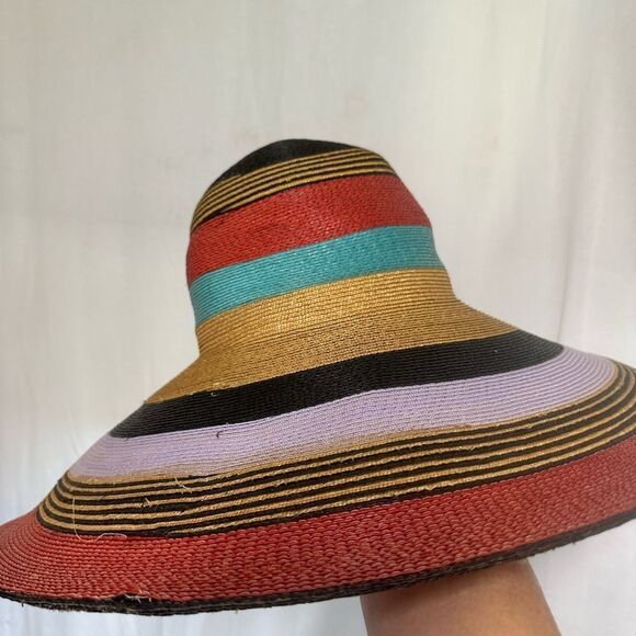Frank Olive Private Collection vintage 1970’s colorful wide brim straw hat